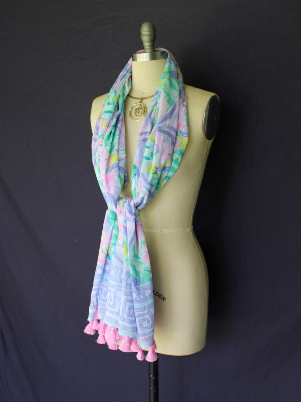 lilly pulitzer resort scarf pink tassel lattice greek key wrap shawl sarong - Picture 5 of 10